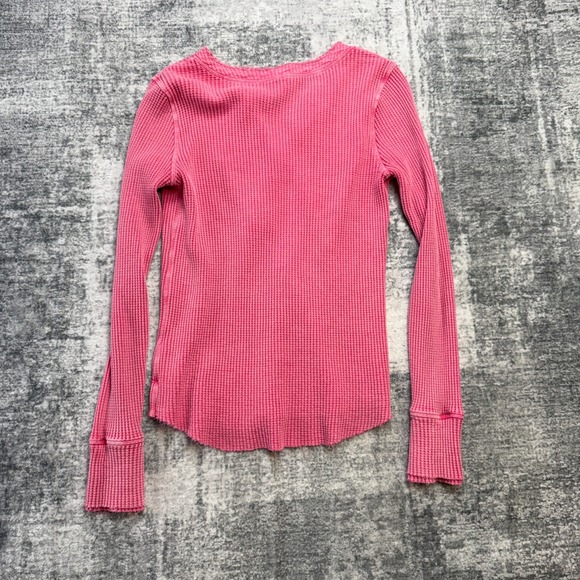 Dylan Shirt Womens Medium Pink Waffle Knit Henley Raw Hem Coquette Grunge Y2K - Picture 8 of 10